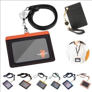 Leather ID Badge Holder with Retractable Lanyard